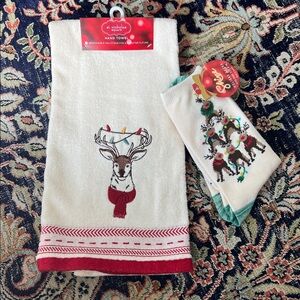 Cute Christmas holiday reindeer hand towel and socks
